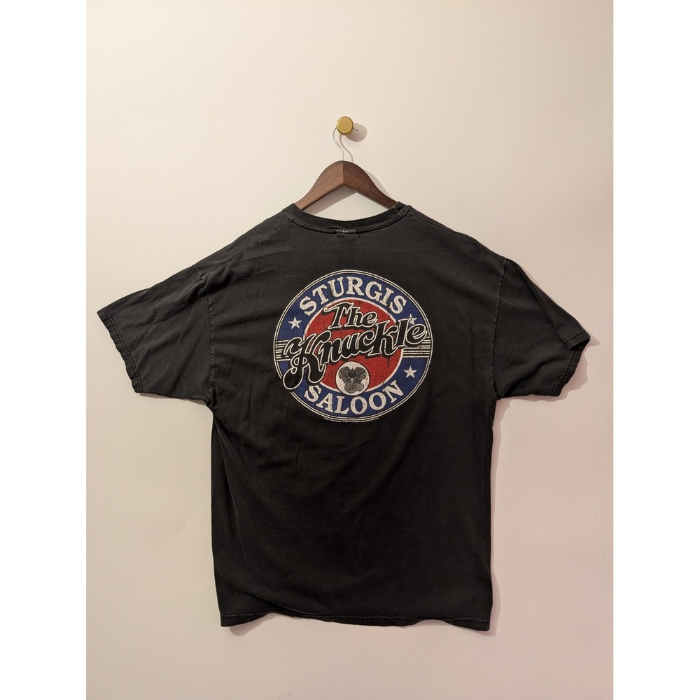 Hanes T-Shirt Mens XL Black Good Sturgis The Knuckle Saloon Vintage 2001 Biker
